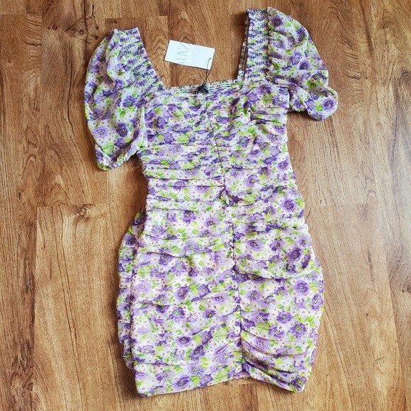 NWT Zara Purple Floral Mini dress - Picture 10 of 16